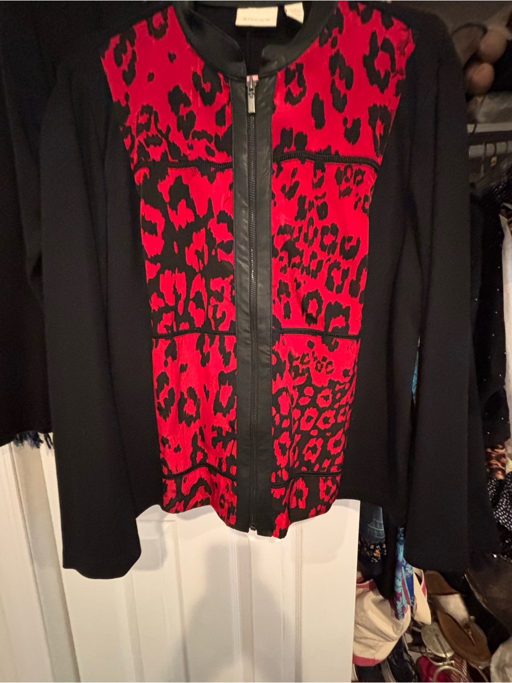 Chicos Red Leopard-Print Zip Front Women's Jacket